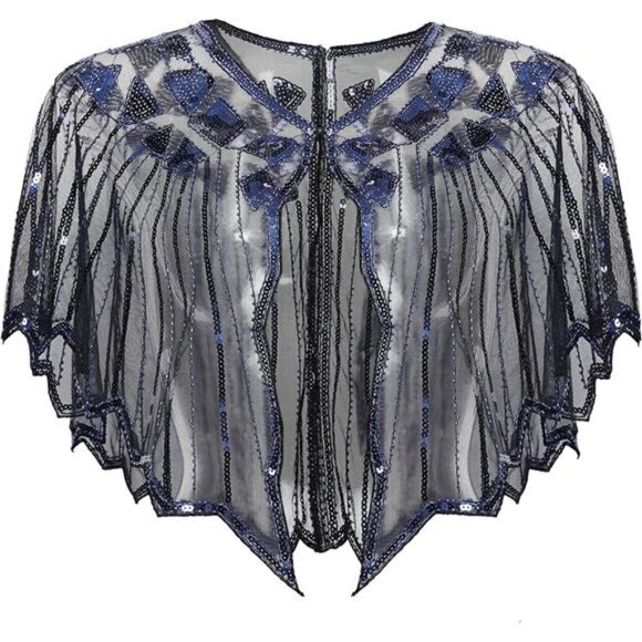 1920s Shawl Wraps Sequin Beaded Evening Cape Bridal Shawl